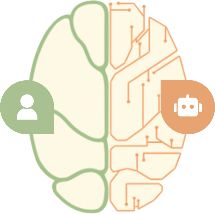 Humain Learning brand mark: the human-AI brain illustration.